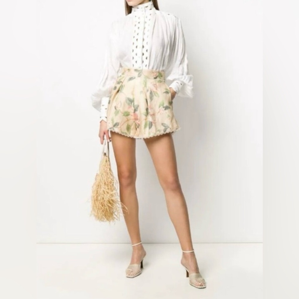 Zimmermann Kirra Scalloped Hem Linen Shorts US Size 4 AUS Size 0